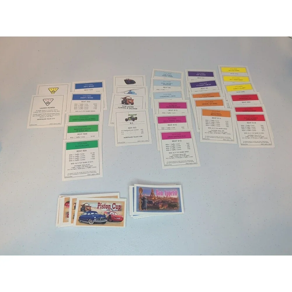 Monopoly Disney Pixar Edition Replacement Deed Cards Bon Appetit Piston Cup